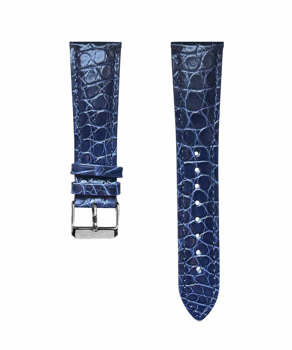 cinturino pelle coccodrillo blu chiusura silver