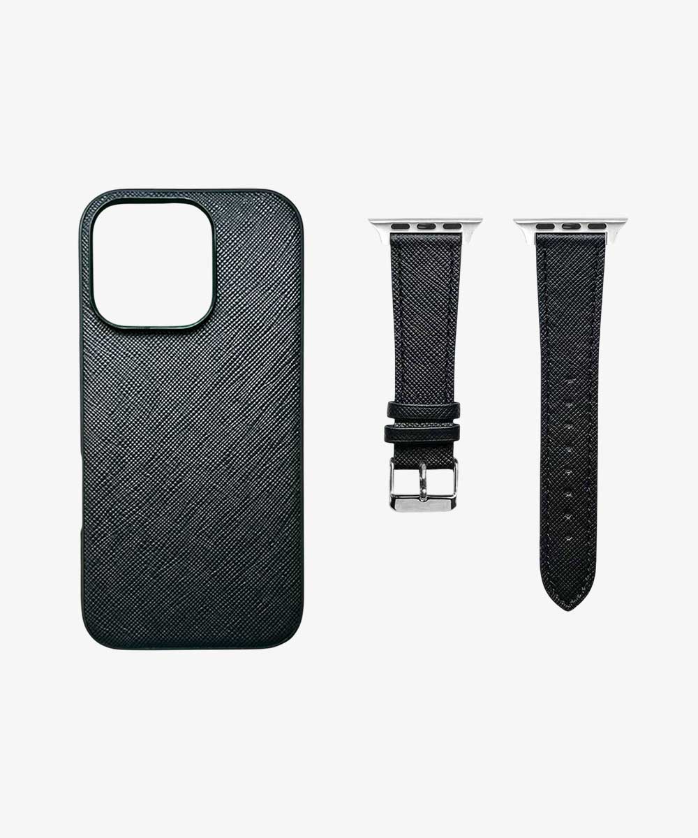 Set Regalo Saffiano: Cover iPhone, Cinturino Apple Watch